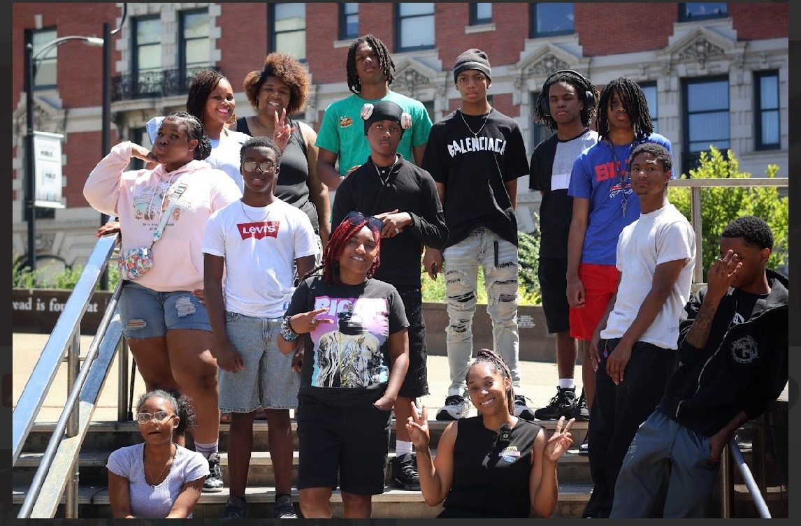 Students and mentors of The Real In Business together outside in Buffalo