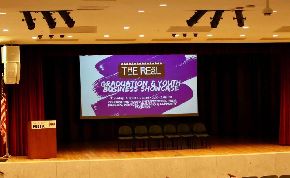 Graduation and Youth Business Showcase stage screen